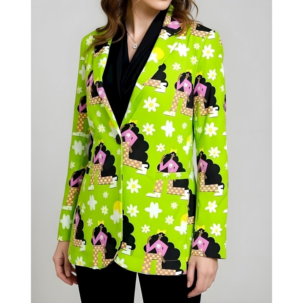 NOOWORKS Cotton Poplin Blazer, Checkered Ladies, Small